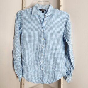 Brooks Brothers button down top womens size 2 100% Irish Linen long sleeve plaid